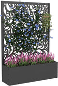 Metal Planter Box with Trellis,70.9"x47.2"x15.7" Raised Garden Bed with Drainage Holes, Privacy Planters for Outdoor Garden Bed for Climbing Plants,Vegetables,and Vines, Black-Flower