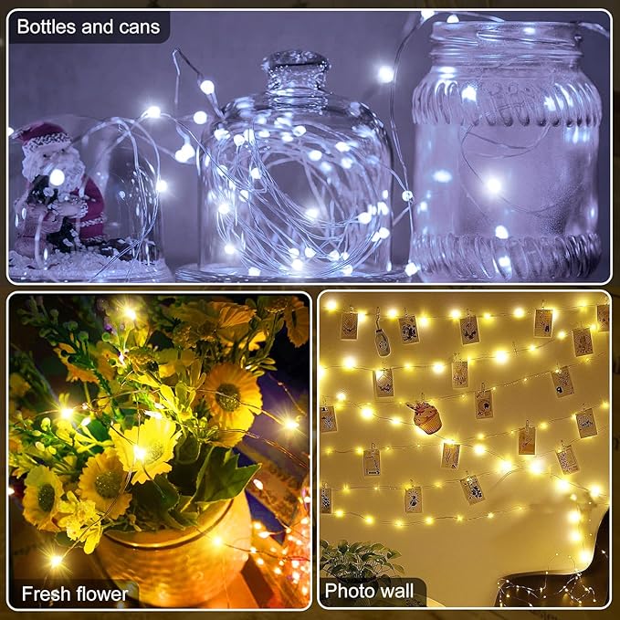 Aogist 50 Pack Fairy Lights 3 Modes 7ft 20 LED Waterproof,Silver Wire Firefly Starry Moon Mini String Lights for Mason Jars Christmas DIY Crafts Wedding Party Bedroom,Cool White&Warm White