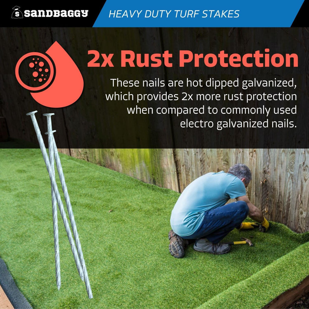 Sandbaggy 8" Heavy Duty Galvanized Artificial Turf Stakes - Spiral Landscape Nails - Ground Spikes/Pins - Synthetic Grass, Lawn, Edging, Weed Barrier Fabric, Garden (8 inch - Heavy Duty, 225, Count)