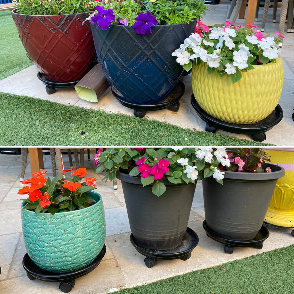 6 Packs Plant Caddy with Wheels 11.8" Plastic Rolling Plant Dolly Coasters Heavy-Duty Wheeled Planter Mover Rollers Indoor Outdoor Wheeled Flower Pot Base Suacers with Casters, Black
