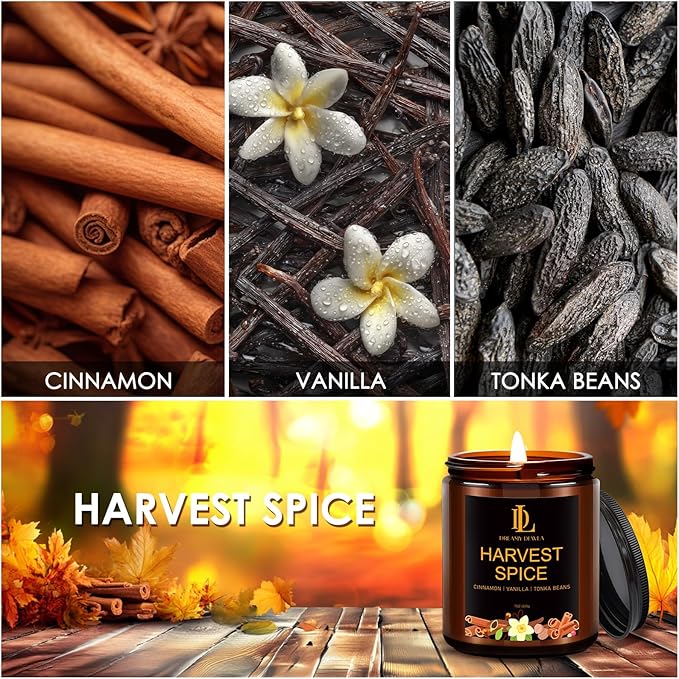 Fall Candle | Harvest Spice Scented Candle - Autumn Home Decor, 7oz Autumn Soy Candles with 50hr Burn Time, Holiday Thanksgiving Fall Gifts for Women Men