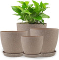 Plant Pots- 8.5/7.5/6.5/6 Inches 4 Pack Plastic Planters,Indoor Decor Flower Pots with Drainage Holes and Tray,Home Decor Flower pots for Indoor Plants Cactus, Succulents