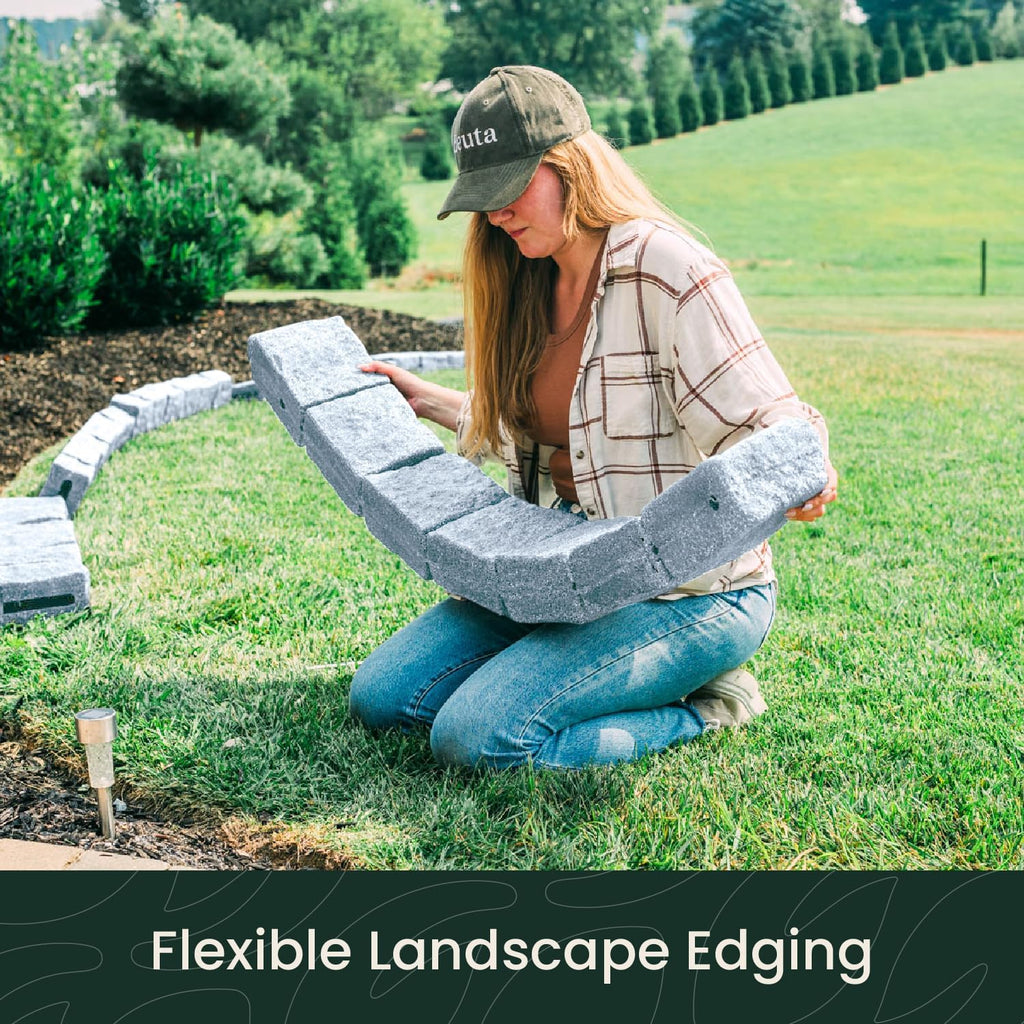 Beuta Landscape Edging | Garden Edging Border | Faux Stone Blocks for Lawn Edging, Flower Beds & Yard Edging – 40 Pack | Each Section Has 6 Blocks 48" L x 4" W x 6.5" H | 80 Spikes | Greystone