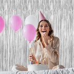 4 Pack Party Decorations, Metallic Silver Backdrop, Photo Booth Props Silver Curtains Tinsel Backdrop Foil Streamer, 21st Birthday Decorations Bachelorette Decor