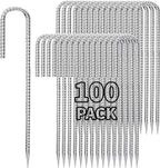 12 inch Stakes Heavy Duty 100-Pack J Hook Metal Fence Stake for Dogs Digging Tent and Outdoor Decorations Inflatables Rebar Metal Spikes for Ground
