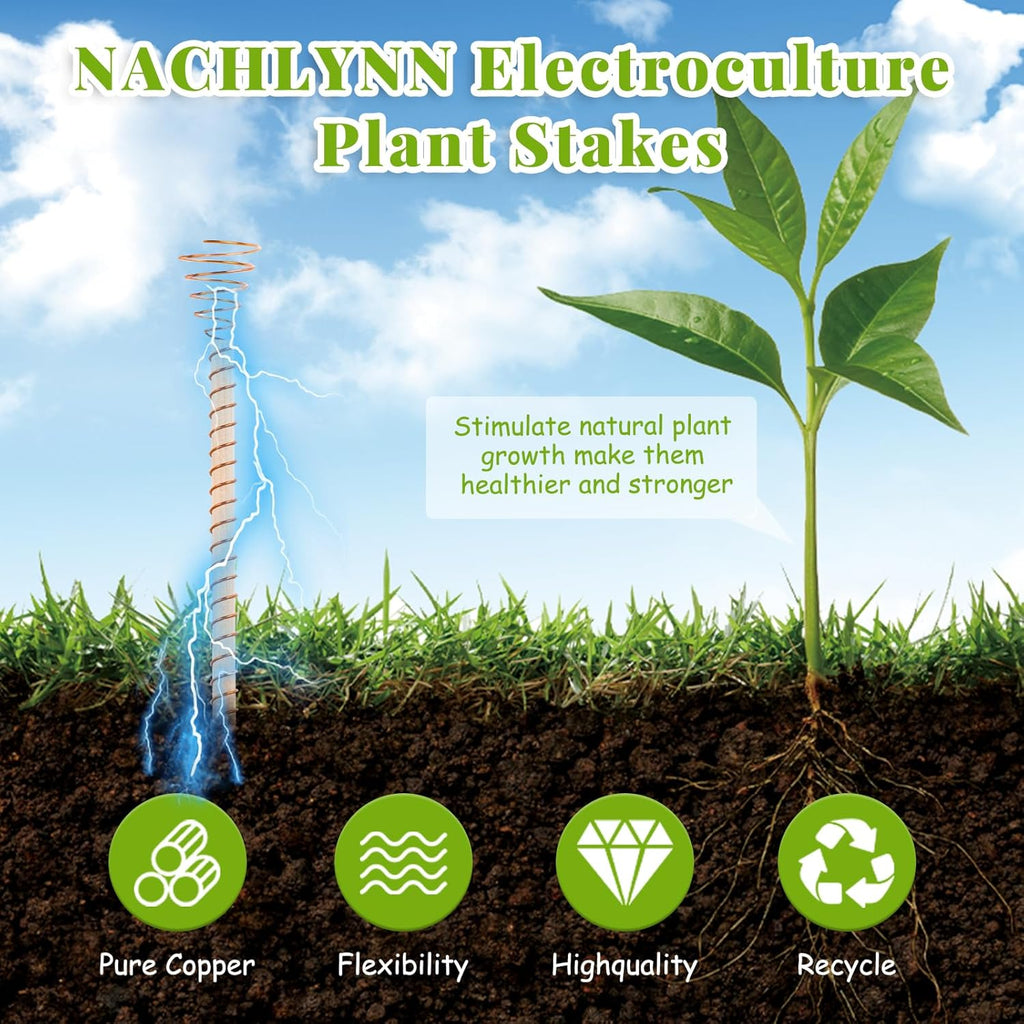 NACHLYNN 6 Pack Electroculture Plant Stakes Pure Electro Culture Gardening Soft Copper Wire Long Copper Garden Stakes for Gardening Growing Plants and Vegetables