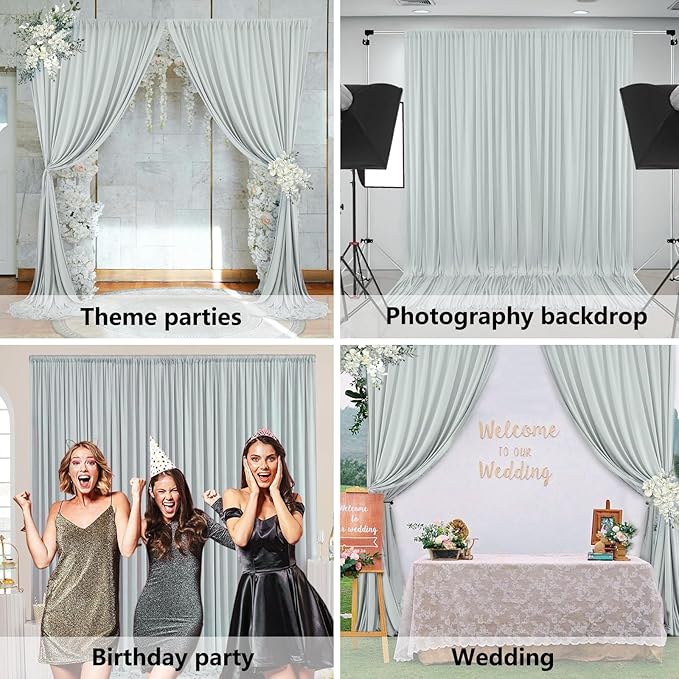 10 x 7 Feet Silver Backdrop Curtain for Partie, Background Curtains for Photoshoot, Birthday, Wedding, Halloween, Thanksgiving, Christmas, New Year Party Decorations 5Ft x 7Ft, 2 Panels