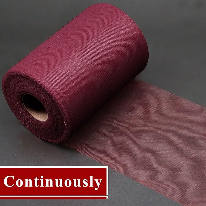Burgundy Tulle Fabric Rolls 6 Inch by 200 Yards (600 feet) Fabric Spool Tulle Ribbon for DIY Burgundy Tutu Bow Baby Shower Birthday Party Wedding Decorations Craft Supplies