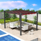 Kozyard Morgan Outdoor Retractable Pergola with Sun Shade Canopy Patio Aluminum Pergola Shelter for Backyard Deck Garden Modern Metal Grill Gazebo (10' x 12', Burgundy)