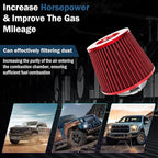 Universal Clamp-On Air Intake Filter, High Performance, Washable Filter, Replacement Air Filter, Flange Diameter 3inch/76mm (Red)
