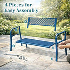 Garvee Outdoor Metal Garden Bench for 2 Person, Heavy Duty Steel Patio Bench 790 Lbs Capacity, Weather Resistant Black Porch Seating with Geometric Backrest, Outdoor Furniture for Yard, Deck, Entryway