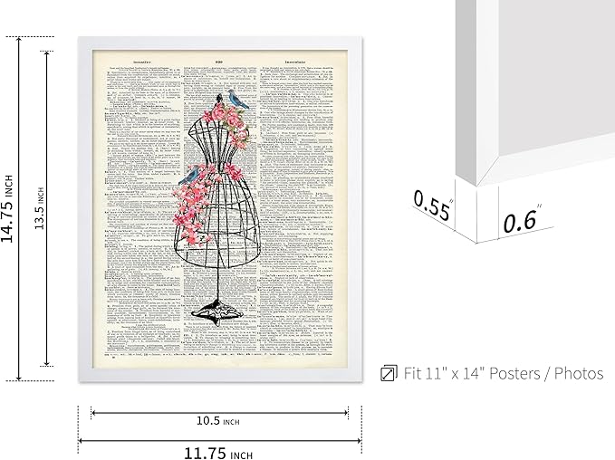 Poster Master Dictionary Art Poster - Mannequin Print - Sewing Art - Flower Art - Fashion Art - Gift for Men, Women & Dressmaker - Chic Decor for Living Room, Dorm or Office, 11x14 White Framed