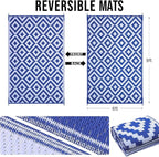 OLANLY Waterproof Outdoor Rug 6x9 ft, Outdoor Plastic Straw Rug for Camping, RV Mat Outside, Outdoor Carpet for Porch, Deck, Backyard, Balcony, Picnic, Blue & White