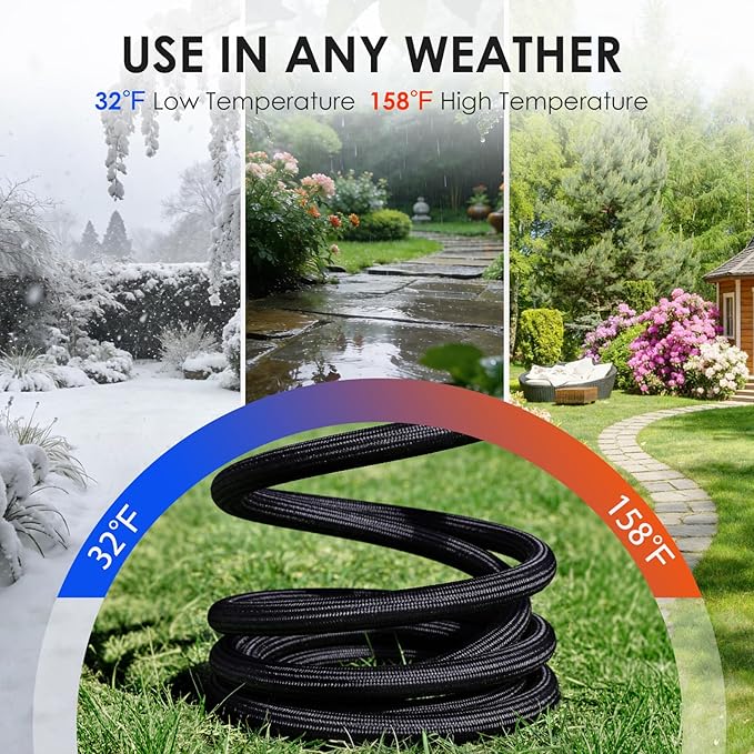 Garden Hose 25 FT, Non-Expanding Lightweight Water Hose with 10 Function Nozzle, Flexible, Kink Free, Wear-Resistant Fabric Leak Proof Garden Hoses for Outdoor, Yard, Lawn, Car, Marine, RV, Pet Bath