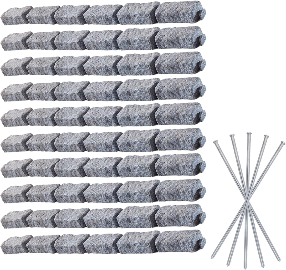 Beuta Landscape Edging | Garden Edging Border | Faux Stone Bricks for Lawn edging, Flower beds, Pathways & Yard Edging– 10 Packs | Each Section Has 6 Bricks 48"L x 4"W x 2.25"H | 30 Spikes |Greystone