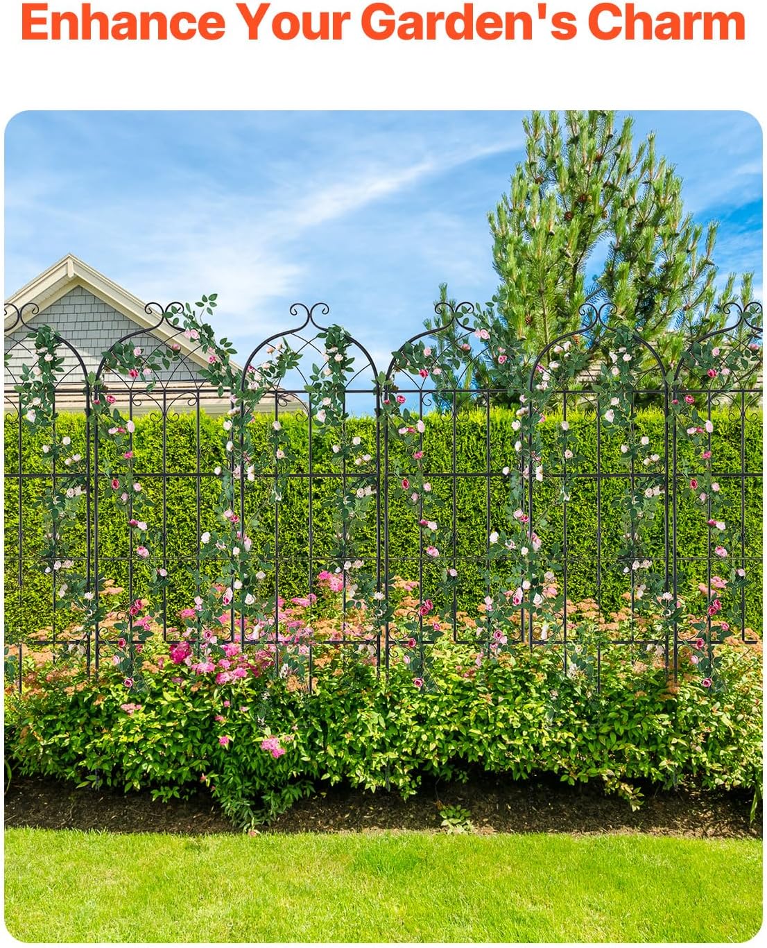 VEVOR Garden Trellis for Climbing Plants, 71 x 20 in, 6 Packs Rustproof Metal Garden Flower Trellis, Outdoor Climbing Rose Trellis Cucumbers Support, Decorative Clematis Trellis for Courtyards Lawns