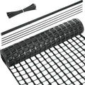 Plastic Garden Fencing Roll Safety Construction Barrier Outdoor Snow Mesh Fence Garden Netting, 1.2 Inch Mesh, Coated Iron Wire Support Stakes, Cable Ties for Garden (Black, 2 x 50 Feet)