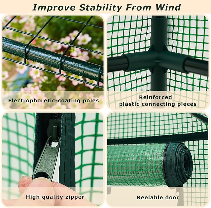 Mini Greenhouse for Indoor Outdoor, Small Plastic Plant Green House Rack Stand Portable Greenhouses with Durable PE Cover for Seedling 60 "x 35"x 16",20 Pcs T-Type Plant Tags Include（PLGH4053G）