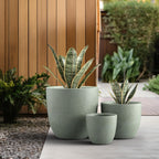 Kante 18",14",10" Dia Concrete Round Planters (Set of 3), Outdoor Indoor Large Planter Pots with Drainage Hole and Rubber Plug for Home Patio Garden, Mint Green