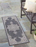 Unique Loom Outdoor Traditional Collection Area Rug - Antique (2' x 8' Runner Charcoal Gray/Natural)