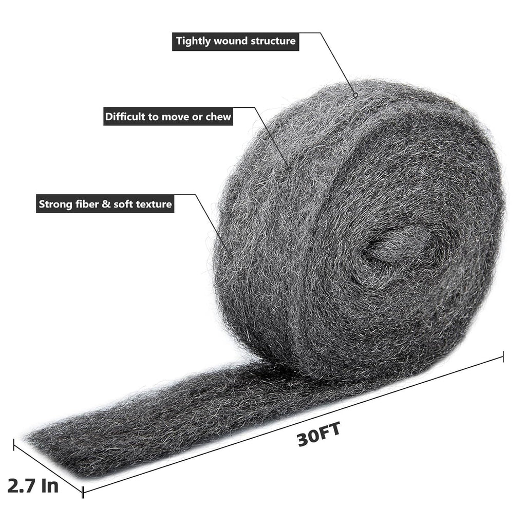 30Ft(10oz) Steel Wool Roll, Coarse Wire Fabric for Pest Control, Hardware Gap Blocker & Animal Proofing in Home & Garden (DIY Kit)