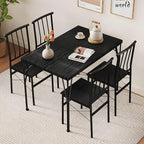 Kitchen Dining Table Set for 4, 5-Piece Kitchen Table Set with 1.6“ Thick Tabletop,Dining Room Table Sets,Kitchen Table Set with 4 Chairs for Small Space, Dinette,Apartment,Retro Black