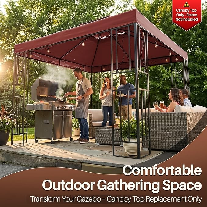 Flexzion Gazebo Cover Replacement Canopy Top 8x8 Ft (2.4m x 2.4m) - Double Tier Top Canopy Cover Replacement with UV30+, Dirt, Water Resistant for Outdoor, Sunshade, Garden, Patio, Pavilion (Brown)
