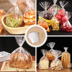 ZHEWTOEN 100 Pcs 8x11 Inch Clear Cellophane Treat Bags with Color Twist Ties, Plastic Goodie Cello Bags for Candy, Cookies, Popcorn, Small Gift Wrapping, Party Favors, Bakery Packaging