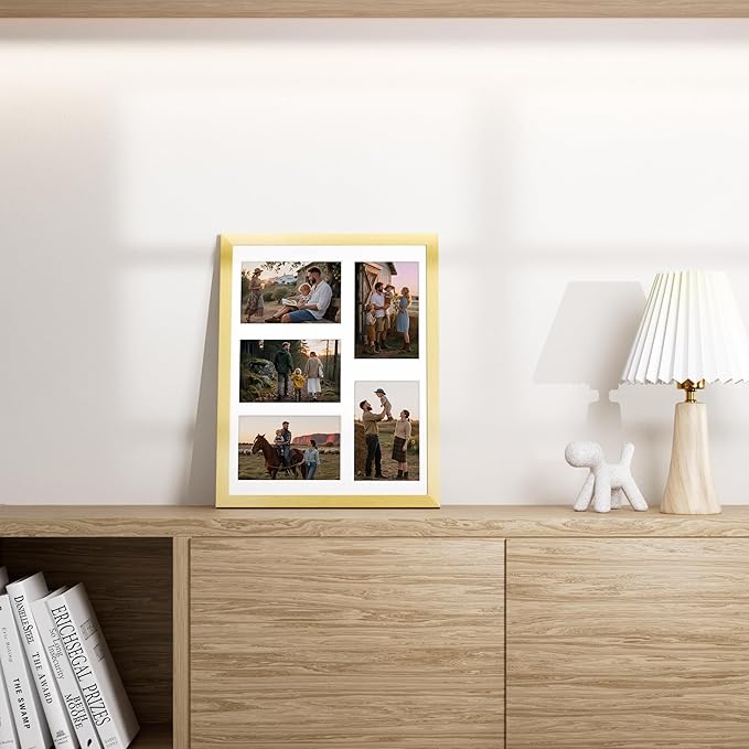 Vittanly 11x14 Collage Picture Frame, Displays 5Pcs 4x6 Pictures with Mat, Picture Frames Collage Wall Decor, Gold, 1 Pack