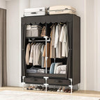 Small Portable Cloth Wardrobe Closet for Hanging Clothes with 2 Drawers,Brown Armoire with 2 Hanging Rods,Clothes Rack Storage Organizer with Non Woven Fabric Cover,for Bedroom