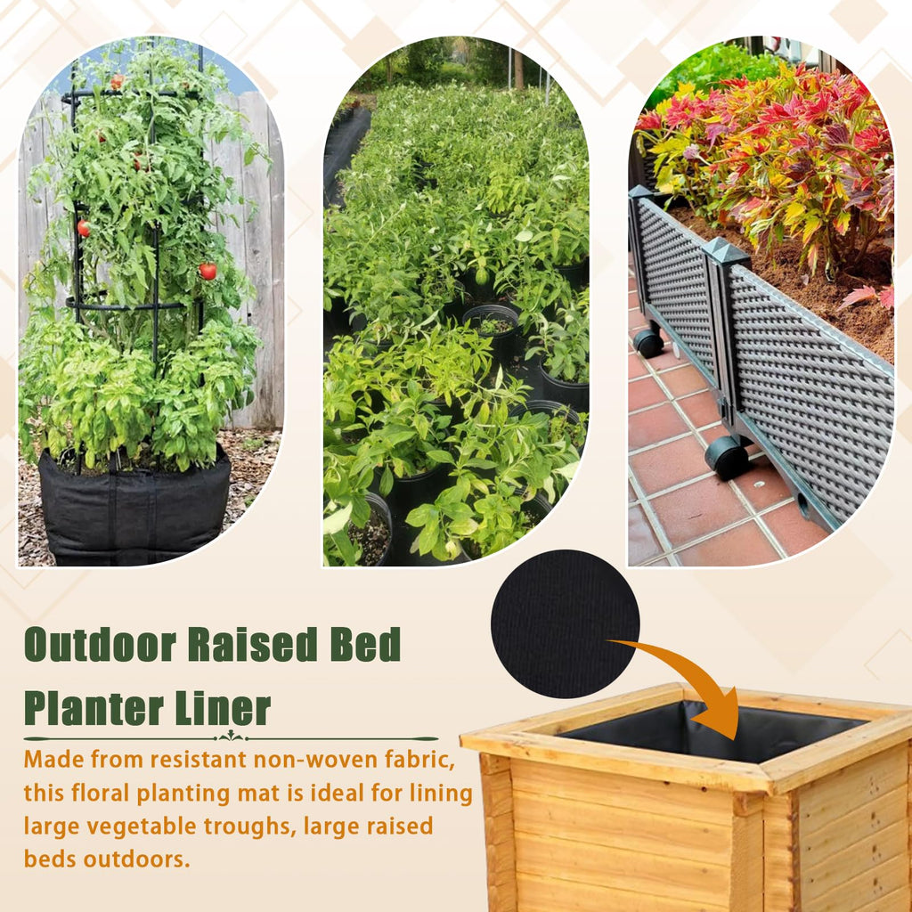 Wshxjzyay 63 * 114 inch Raised Garden Bed Liner, Non Woven Fabric Liner for Large Veg Trough, Keeps Soil Contained and Water Drained