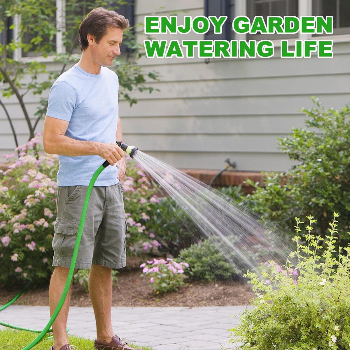 YOTOO Heavy Duty Hybrid Garden Water Hose 5/8-Inch by 75-Feet 150 PSI Kink Resistant, Flexible with Swivel Grip Handle and 3/4" GHT Solid Brass Fittings, Green+Blue