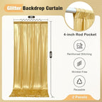 10x10FT Gold Sequin Backdrop - 2 Panels 5x10FT Wrinkle-Free Glitter Drapes for Weddings, Parties & Events