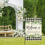 Artofy Welcome-ish Depends on Who You Are Small Decorative Garden Flag, Funny Family Buffalo Plaid Botanical Yard Lawn Outside Decor, Humorous Burlap Outdoor Home Decoration Double Sided 12 x 18