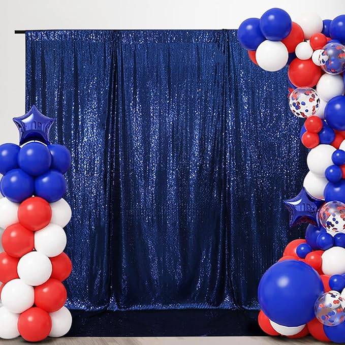 SquarePie Sequin Backdrop Curtain Less See Through Background for Wedding Party 5FT x 7FT Navy Blue