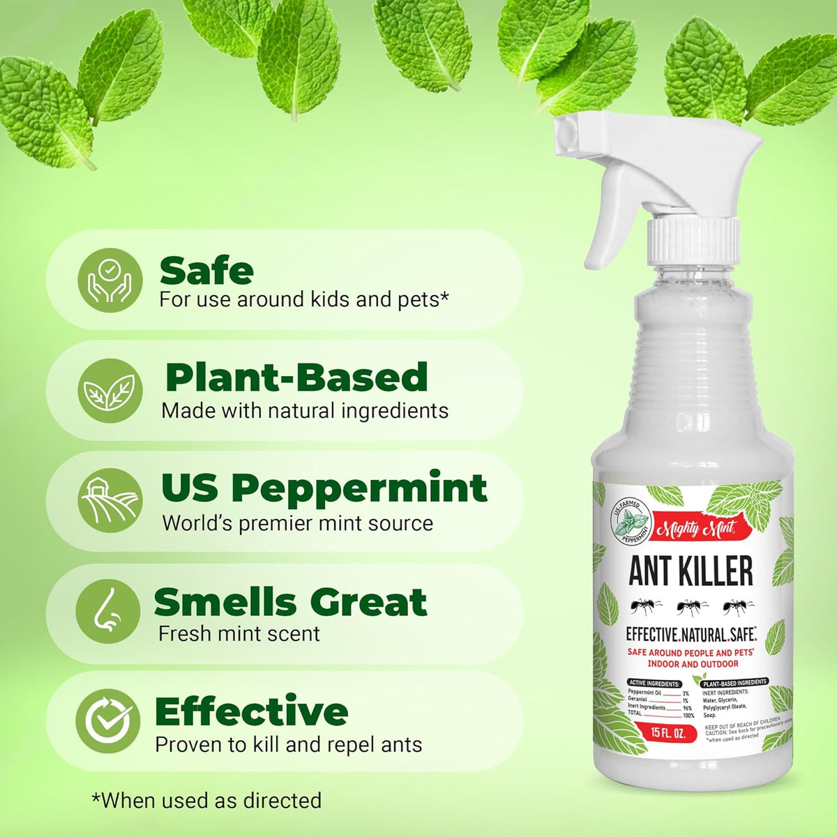Mighty Mint Peppermint Oil Ant Killer Spray – Natural Ant Repellent for Indoor & Outdoor Use – Plant-Based Insect & Pest Control – 16 oz (Pack of 2)