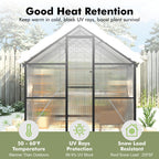 8X10FT Enhanced Aluminum Walk-in Greenhouse for Outdoors with Thermometer