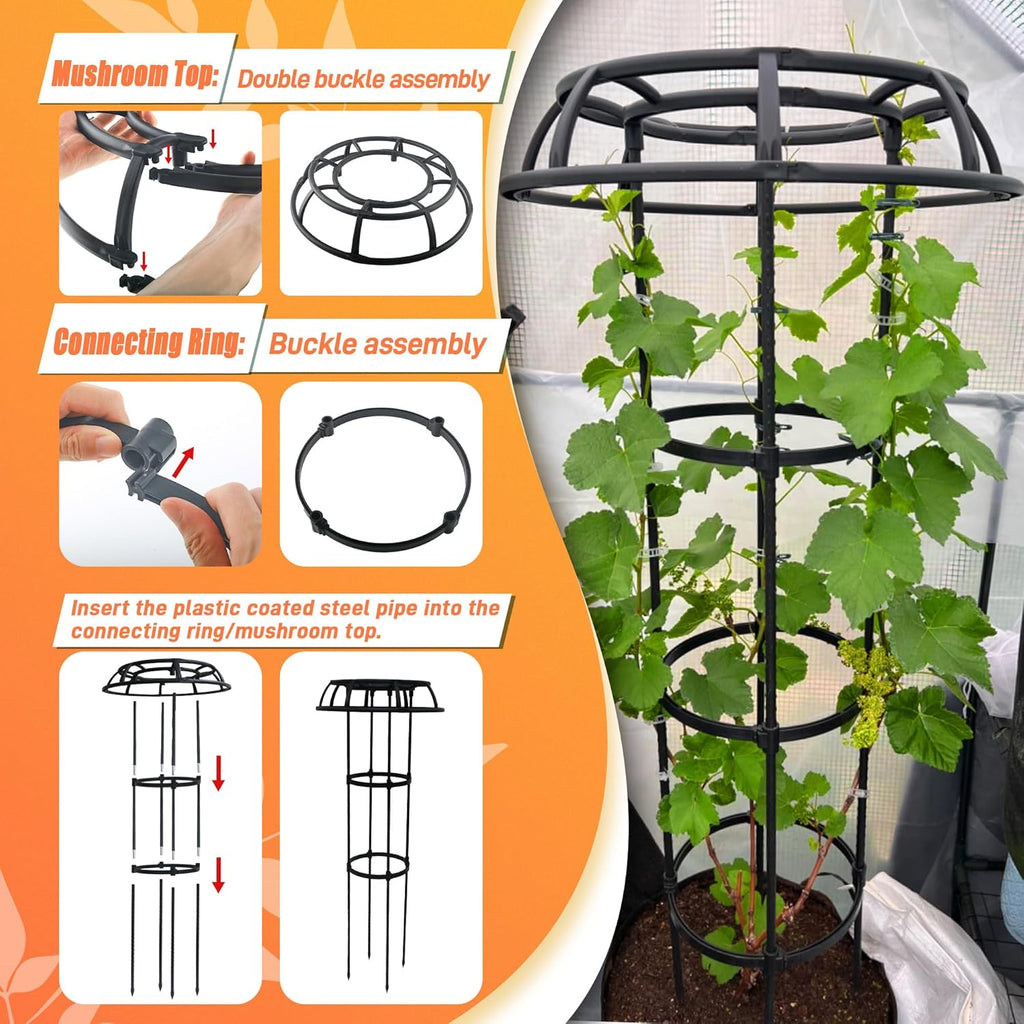 65 Inch Garden Trellis for Climbing Plants Outdoor, Mushroom Top Trellis for Potted Plants, Vines, Roses, Clematis, and Vegetables, Plant Trellis Support 2 Pack