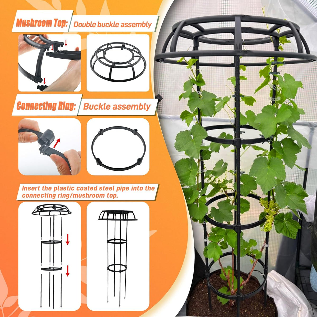 65 Inch Garden Trellis for Climbing Plants Outdoor, Mushroom Top Trellis for Potted Plants, Vines, Roses, Clematis, and Vegetables, Plant Trellis Support 2 Pack