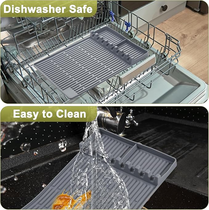 Silicone Grill Mat for Blackstone Silicone Griddle Tools Mat with Drip Pad Grill Pad for Outdoor Grill Kitchen Countertop (Gray)