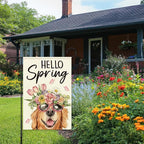 Hello Spring Flags for Outside,Golden Retriever Garden Flag for Yard Patio Lawn Decoration,12x18 Inch Double Sided