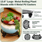 1 Pack Large Metal Plant Caddy with Wheels 13.5 Inches Heavy-duty Iron Rolling Plant Stand with Casters Indoor Outdoor Plant Roller Base Planter Movers Garden Dolly Coaster Trolley Black