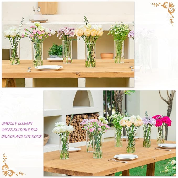 7pcs Glass Cylinder Vases for Centerpieces - 8 Inch Tall Glass Vases for Flower, Clear Flower Vase Bulk Floating Candle Vase for Table Centerpiece Wedding Home Décor