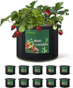 LINERY 10-Pack 15 Gallon Grow Bag Planting Black Heavy Duty Thickened Grow Bag with Handles Non-Woven Fabric Plant Pots (10-Pack 15 Gallon)