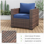 Amopatio Wicker Outdoor Sofa & Patio Couch Set - High Back Waterproof Patio Furniture Single Armrest Chair with Non-Slip Cushions, Outdoor Furniture Cover, Blue
