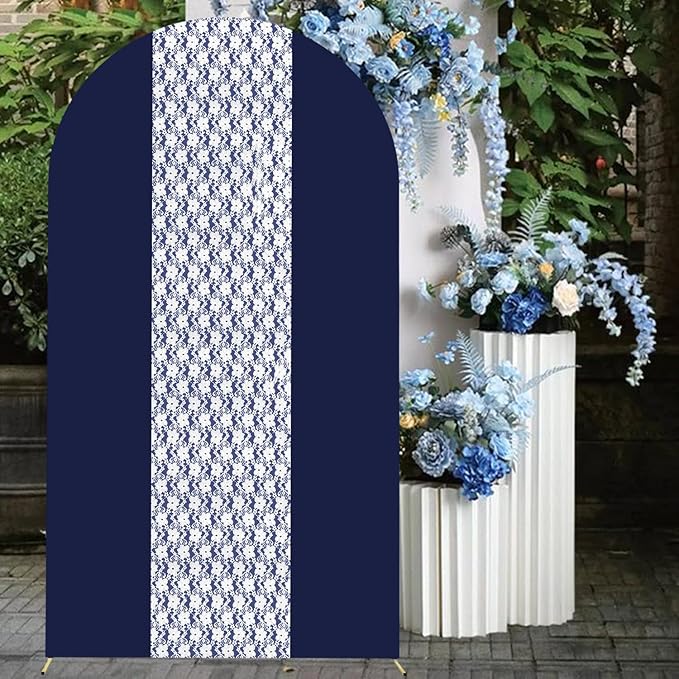 Navy Blue Arch Cover 7.2ft Lace Arched Backdrop Cover Dark Blue Chiara Arch Frame Back Drop Cover Spandex Wedding Arch Stand Fabric Navy Rustic Vintage Party Baby Shower Birthday Decorations
