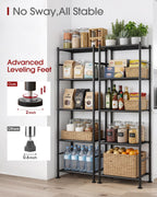Sakugi Storage Shelves - Set of 2, 5-Tier Metal Shelf Organizer, Space-Saving Garage Shelving with Leveling Feet, Standing Shelves Organizer for Kitchen, Laundry, Pantry (18.4" x 12.6" x 57.4", Black)