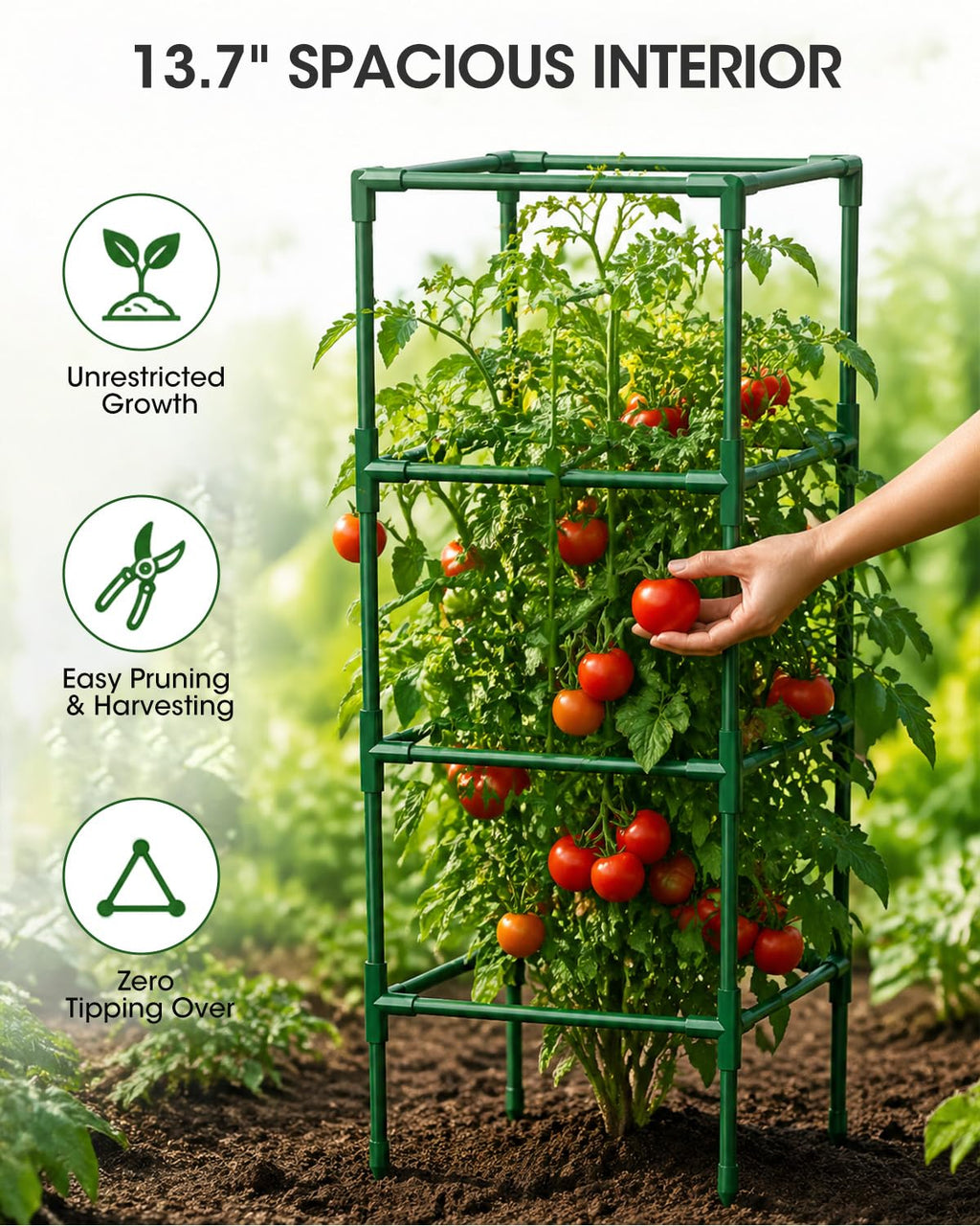 MQHUAYU 3 Pack Tomato Cages,Square Tomato Plant Stakes Support Cages Trellis for Garden Climbing Vegetables Flowers Fruits,Extra Bold