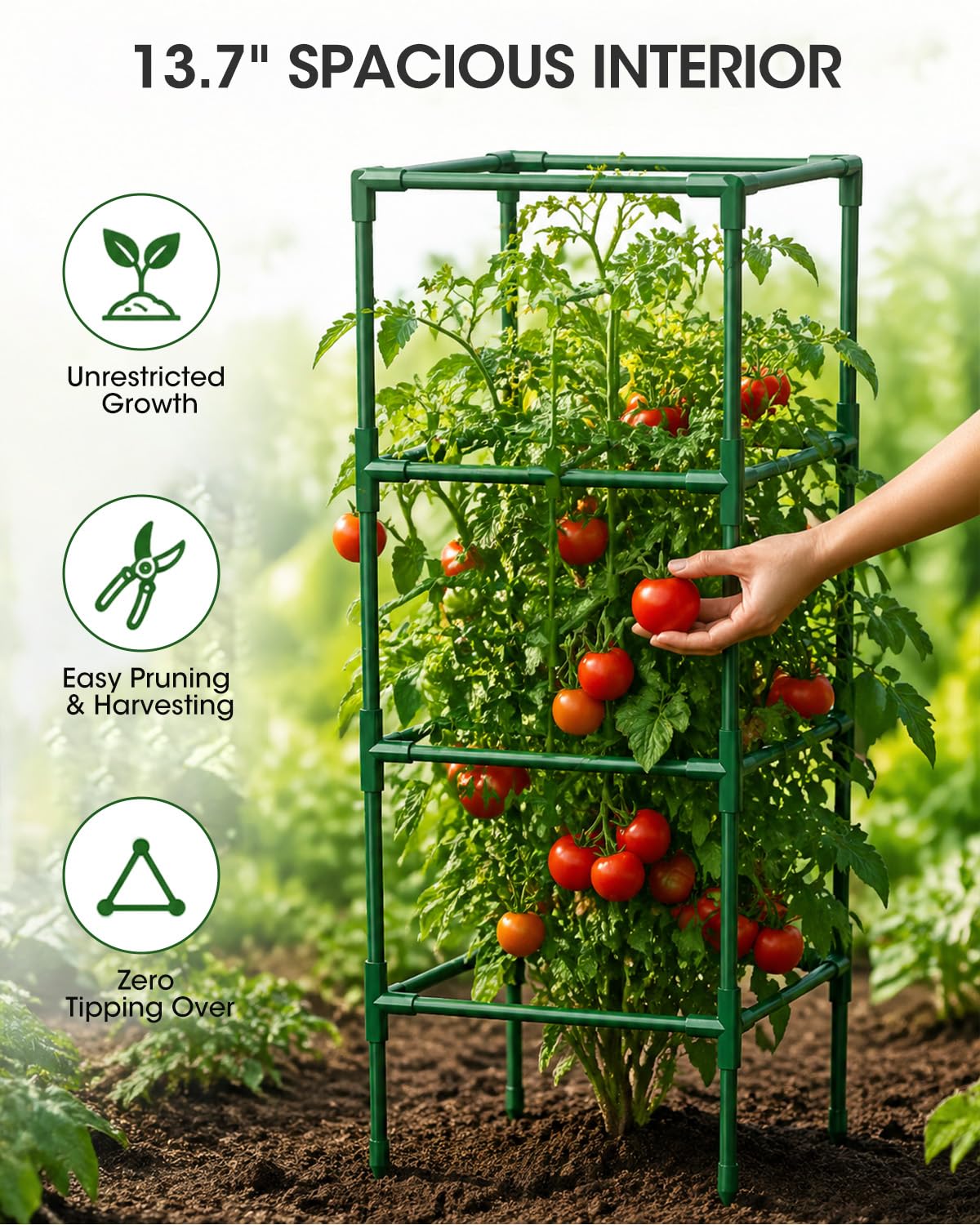 MQHUAYU 3 Pack Tomato Cages,Square Tomato Plant Stakes Support Cages Trellis for Garden Climbing Vegetables Flowers Fruits,Extra Bold