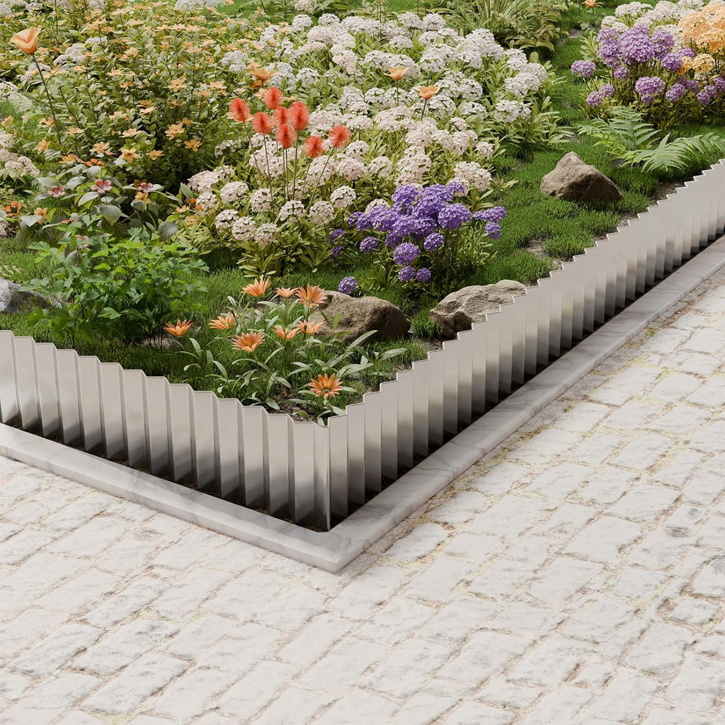 SnugNiture Corrugated Metal Garden Edging,8" x 20' Sturdy Lawn Edging Border,Landscape Edging Border for Lawn, Flower Bed,Garden and Yard